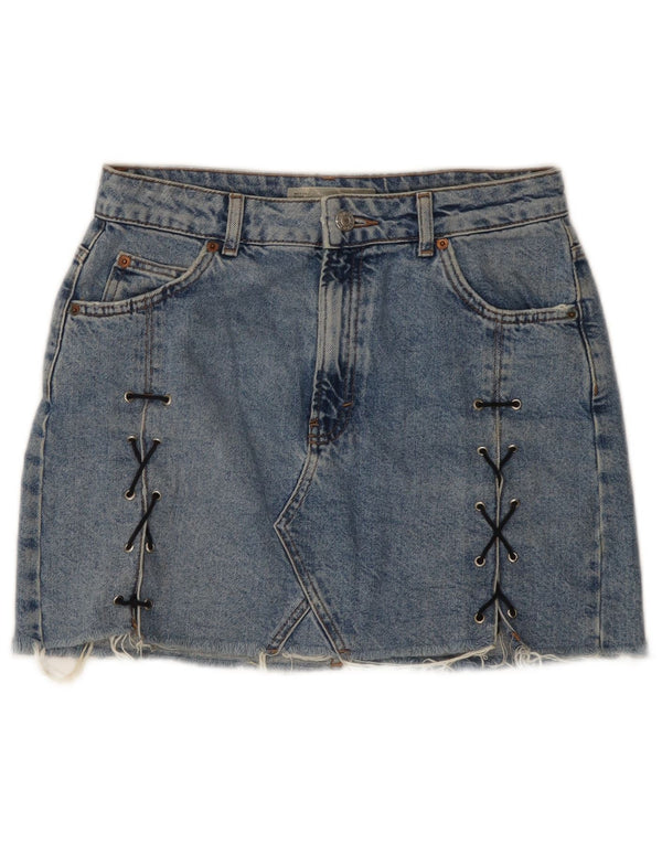 Topshop Damen Mini-Jeansrock UK 10 Small W28 Blaue Baumwolle