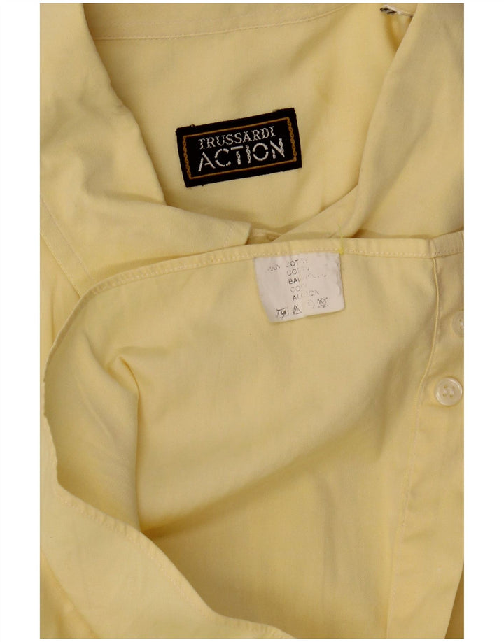 TRUSSARDI Mens Short Sleeve Shirt Large Yellow Cotton