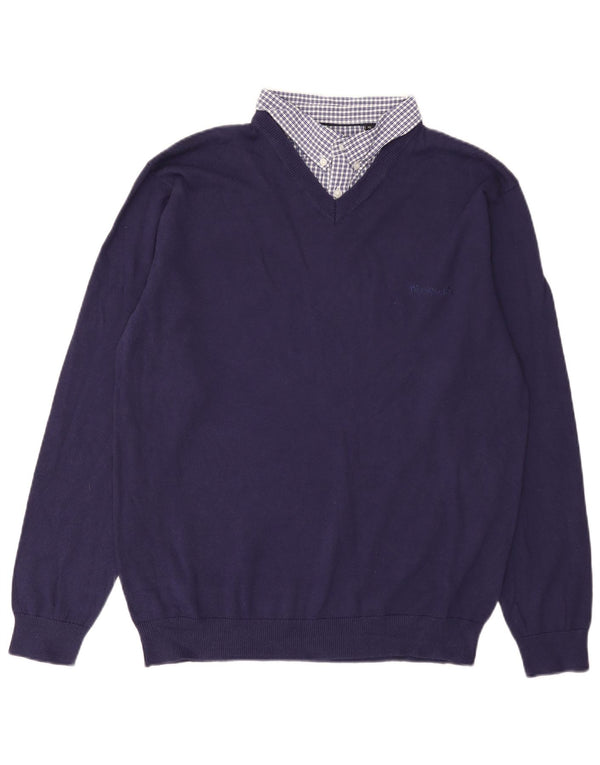 Pierre Cardin Herren-Pullover mit V-Ausschnitt, XL, marineblaue Baumwolle