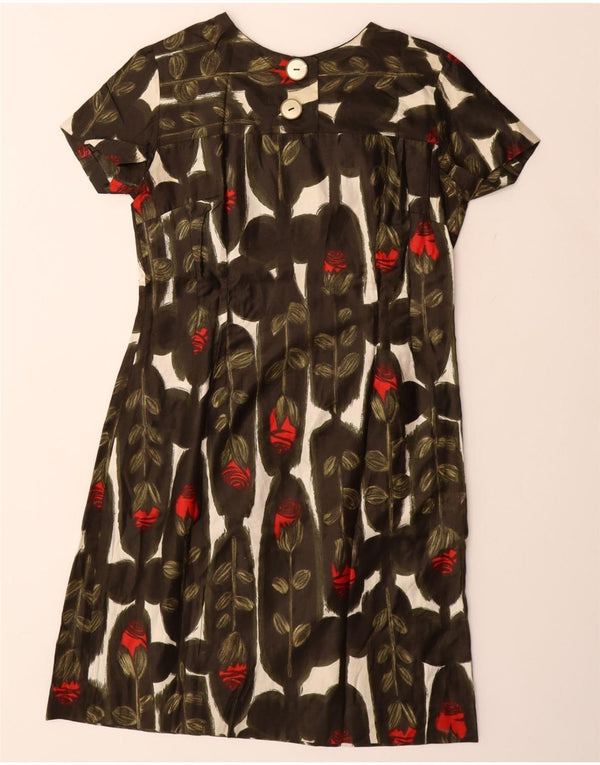 VINTAGE Damen Etuikleid UK 12 Mittelbraun geblümt