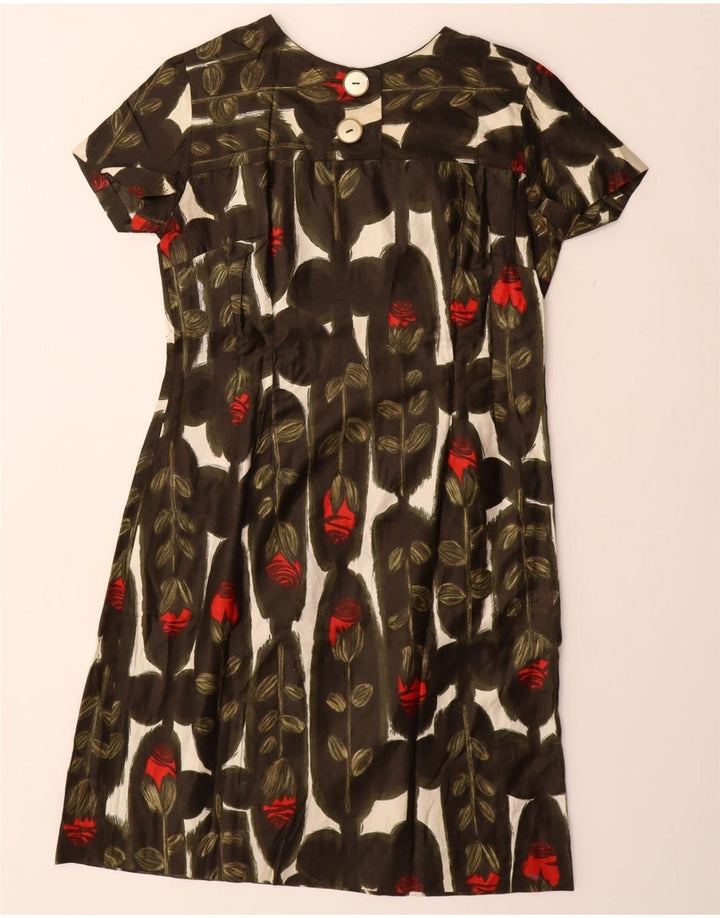 VINTAGE Damen Etuikleid UK 12 Mittelbraun geblümt