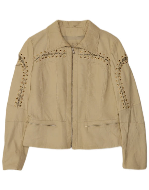 Vintage Damen Lederjacke IT 42 Medium Beige Leder