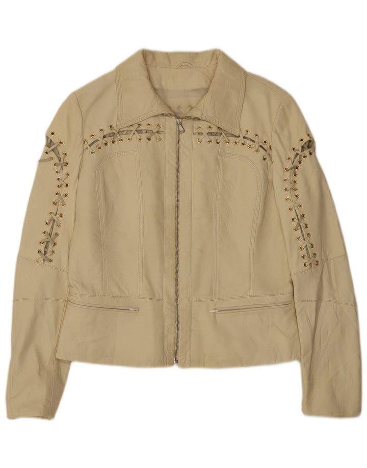 Vintage Damen Lederjacke IT 42 Medium Beige Leder