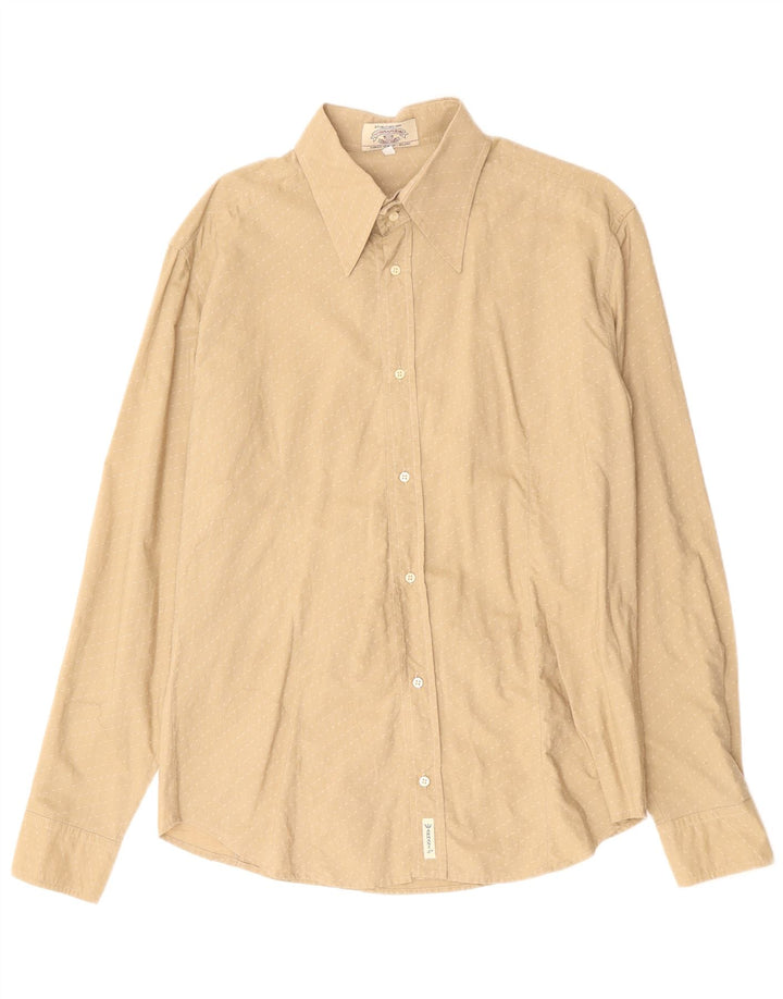 Armani Jeans Herrenhemd, groß, beige, gestreift, Baumwolle