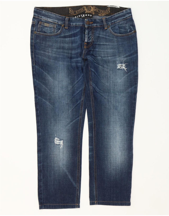 RICHMOND Womens Distressed Cropped Jeans W34 L24 Blue Cotton Vintage Richmond and Second-Hand Richmond from Messina Hembry 