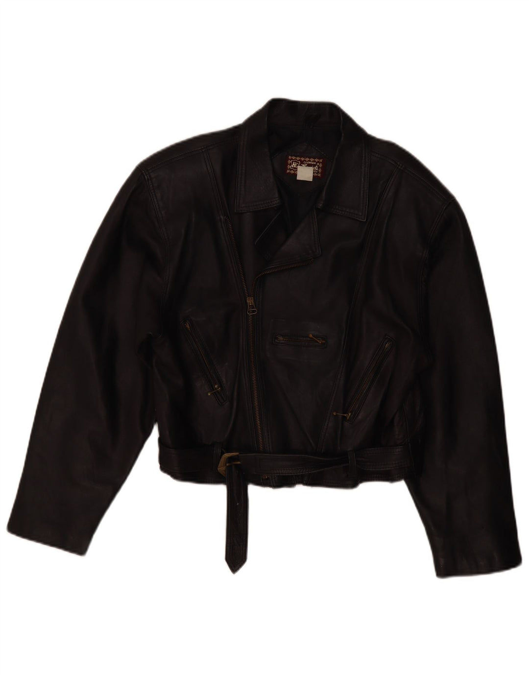 VINTAGE Damen Leder Bikerjacke UK 14 Mittelschwarzes Leder