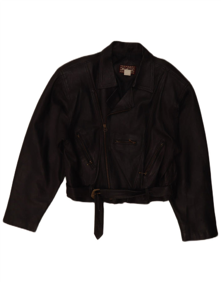 VINTAGE Damen Leder Bikerjacke UK 14 Mittelschwarzes Leder