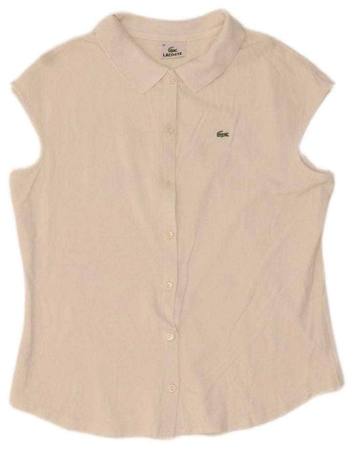 Lacoste Damen Kurzarm-Hemdbluse, Größe 44, groß, Weiß