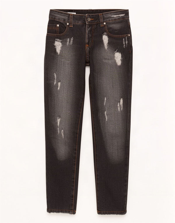 Germano Zama Damen Distressed Tapered Jeans, Größe S, W28, L28, Schwarz