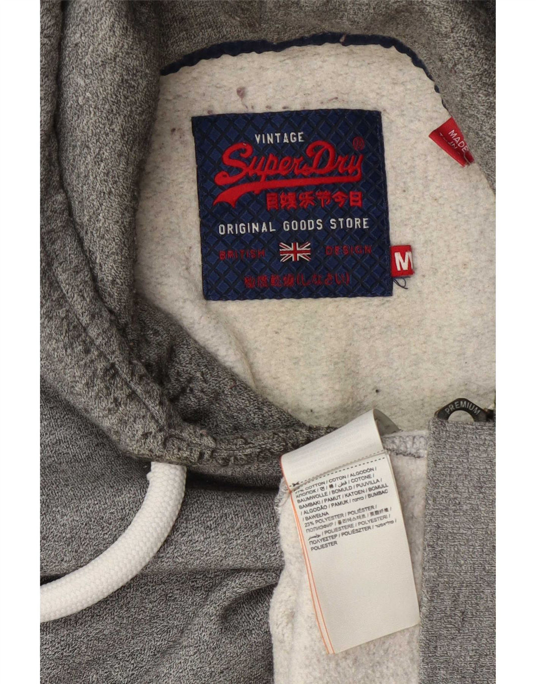 Superdry Herren-Kapuzenpullover mit grafischem Reißverschluss, mittelgraue Baumwolle