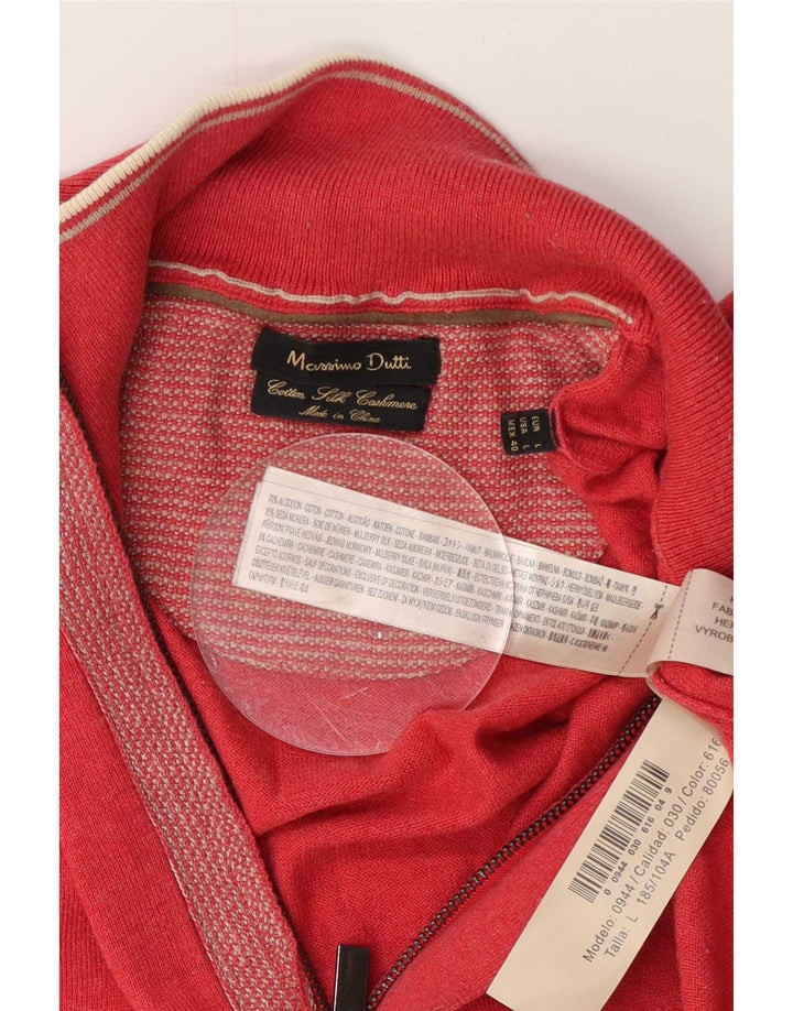 Massimo Dutti Herren-Pullover mit Reißverschluss am Hals, große rote Baumwolle