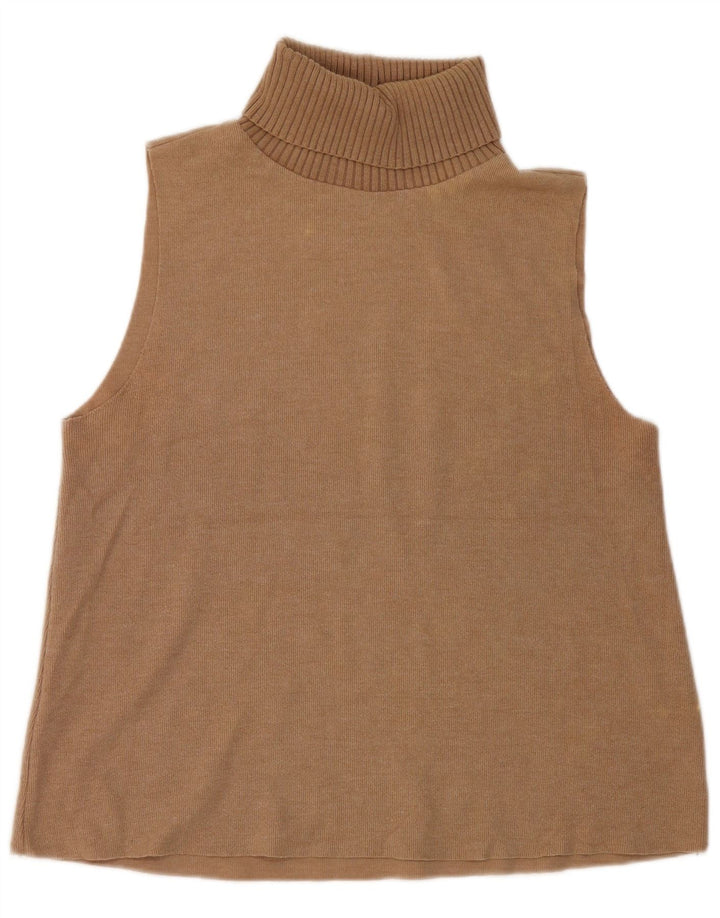 Zara Damen Weste Top UK 16 Large Beige Baumwolle