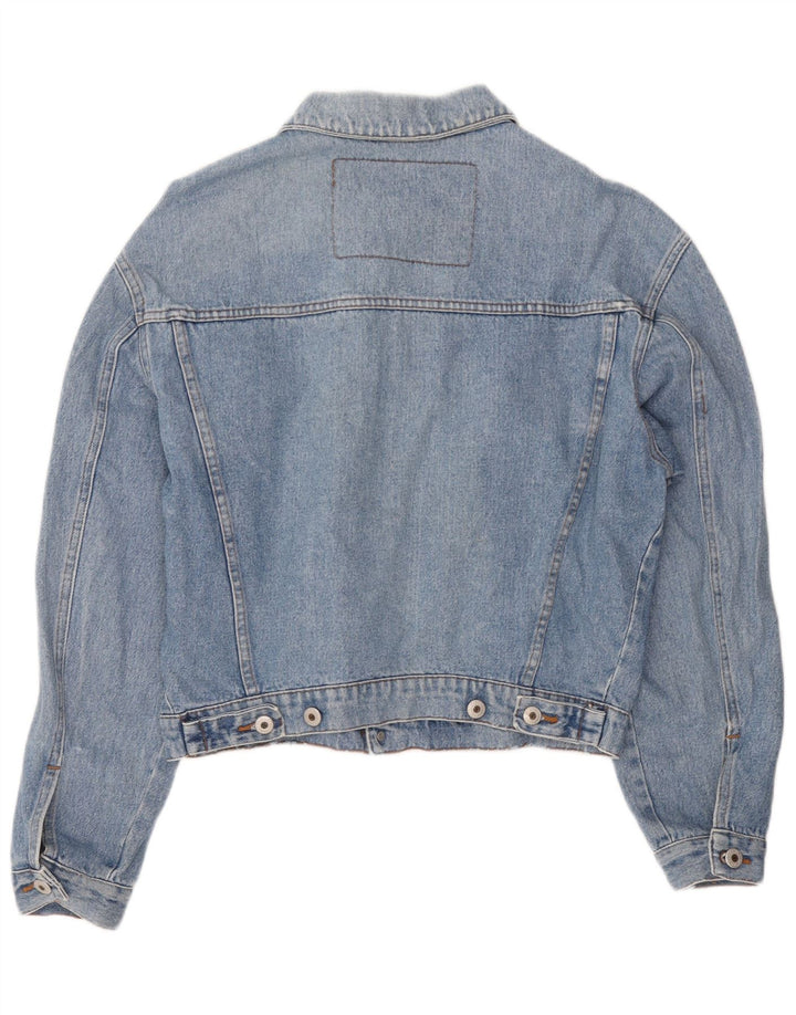 Vintage Damen Loose Fit Crop Jeansjacke UK 16 Large Blau