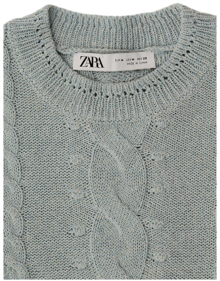 ZARA Damen Crop Crew Neck Pullover Pullover UK 14 Mittelblau