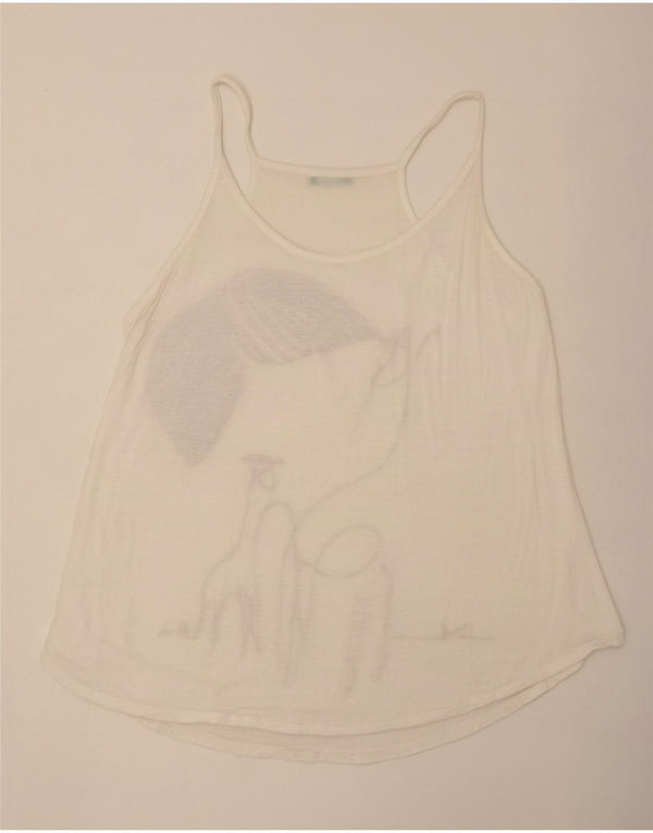 Benetton Womens Graphic Cami Top UK 14 Mittelweiße Viskose