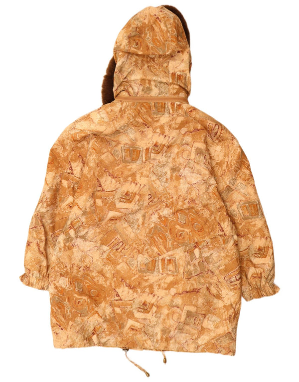 VINTAGE Damen-Windbreaker-Mantel mit Kapuze, Größe 22 3XL, beige, geometrisch