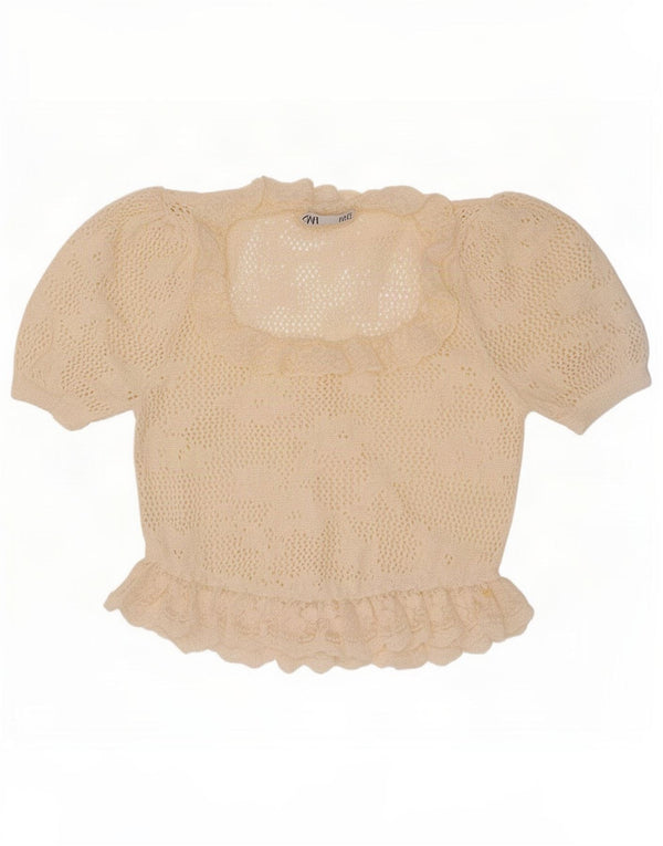 Zara Damen-Strickblusenoberteil in Übergröße, Gr. 10, Größe S, gebrochenes Weiß