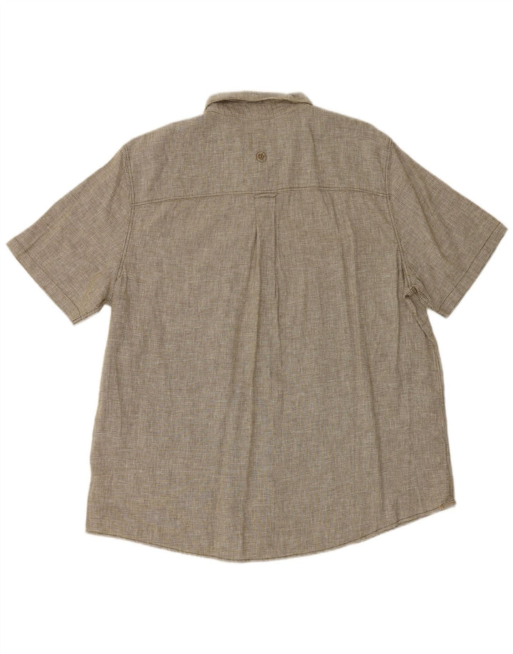Fat Face Herren Kurzarmhemd XL Khaki Hahnentritt-Leinen