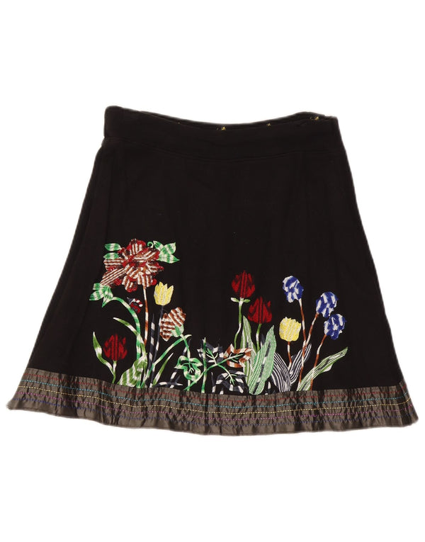Desigual Damen A-Linienrock Small W27 Schwarz geblümte Baumwolle