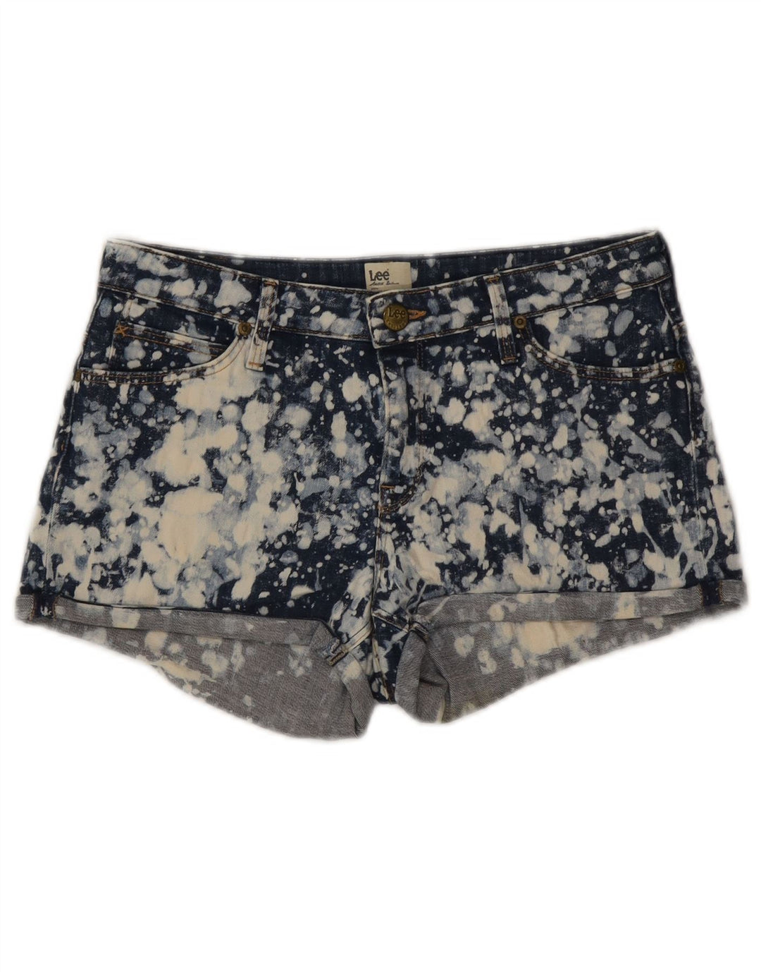 Lee Womens Denim Hot Pants W28 Medium Navy Blue Tie Dye Cotton