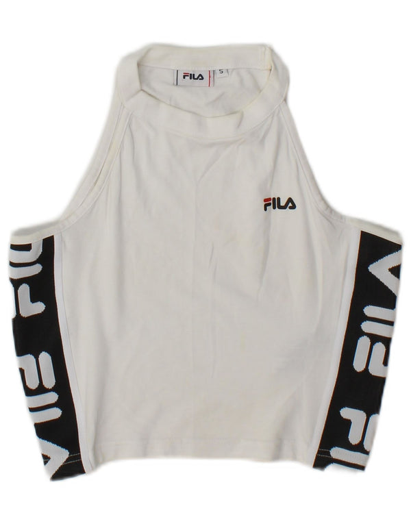 Fila Womens Graphic Crop Neckholder Top UK 10 Small Weiße Colourblock-Baumwolle