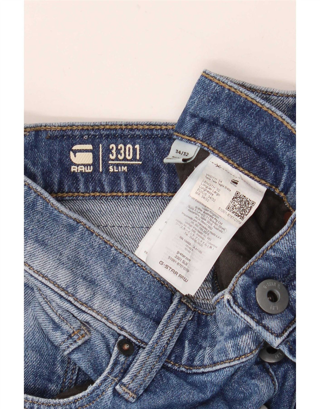 G-Star Herren 3301 Slim Jeans W34 L32 Blaue Baumwolle