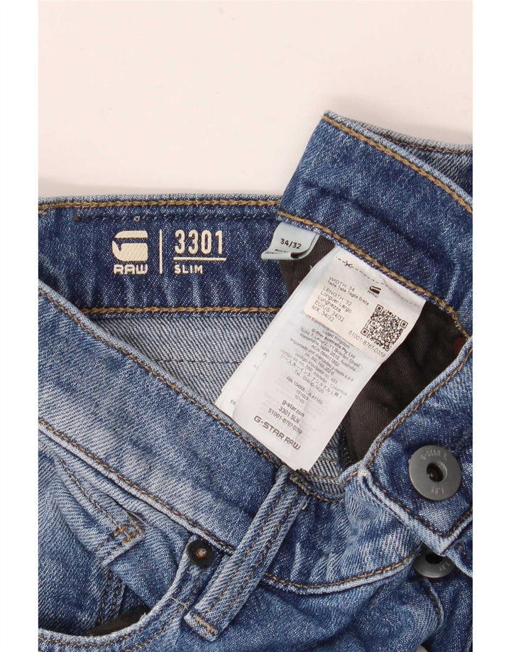 G-Star Herren 3301 Slim Jeans W34 L32 Blaue Baumwolle
