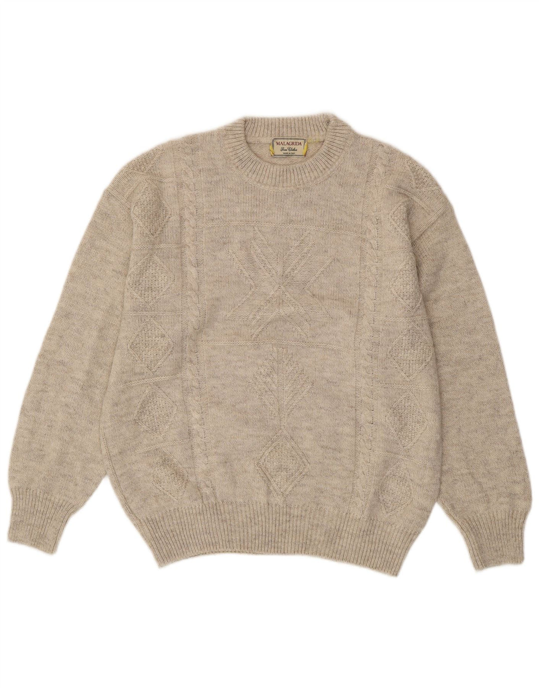 MALAGRIDA Herren-Pullover mit Rundhalsausschnitt, groß, beige, geometrisch