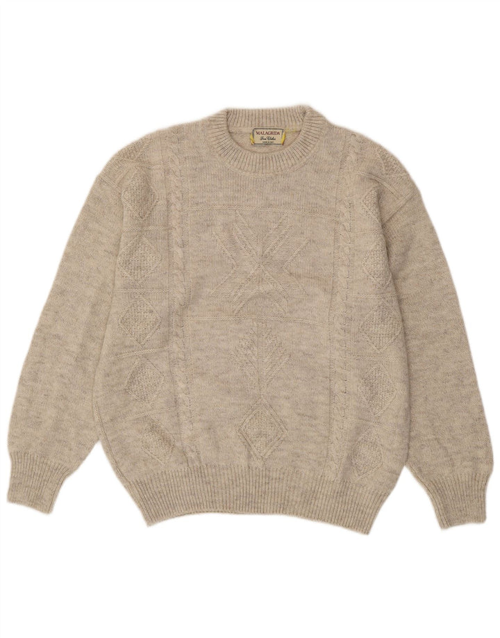 MALAGRIDA Herren-Pullover mit Rundhalsausschnitt, groß, beige, geometrisch