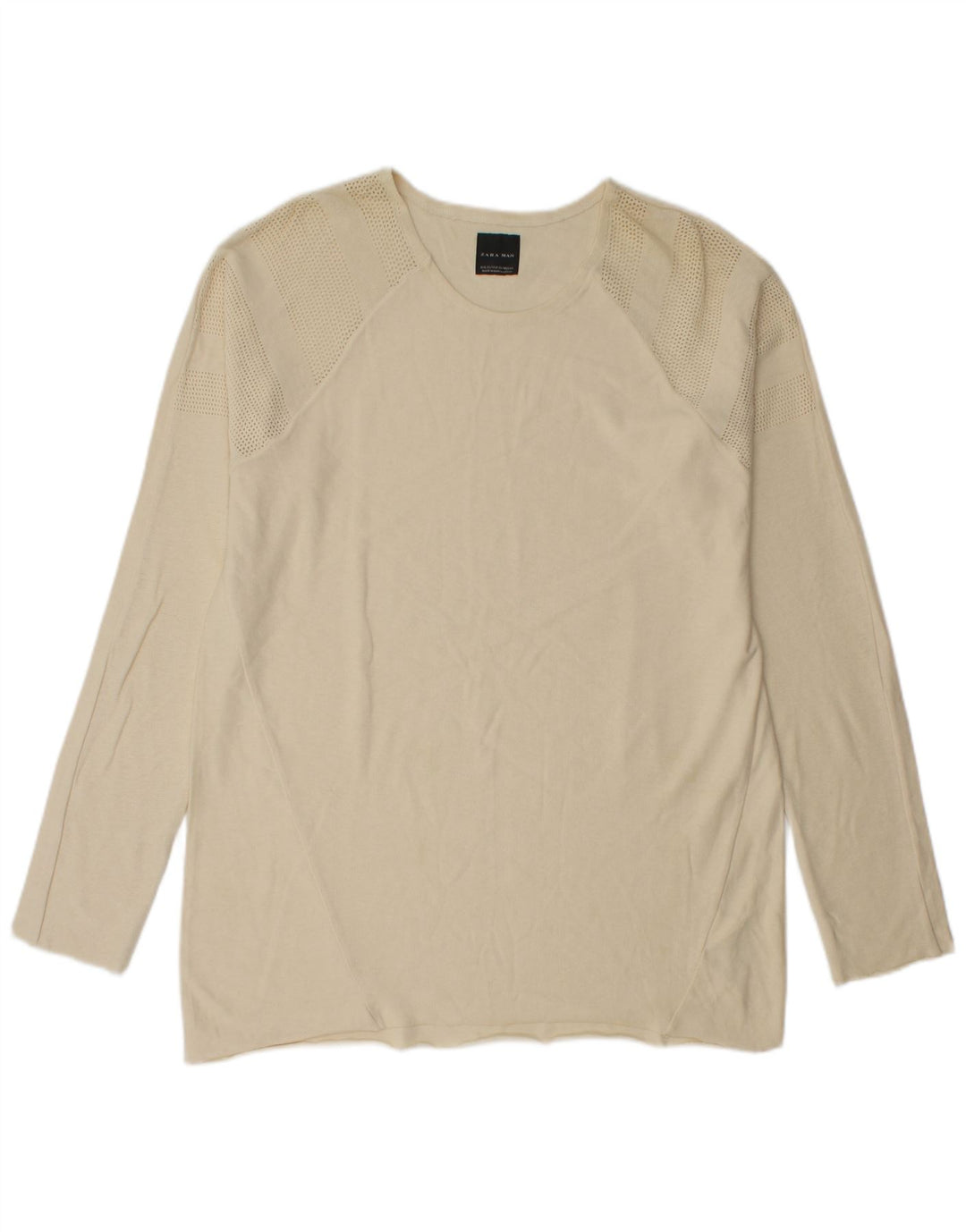 Zara Herren Top Langarm XL Beige Baumwolle