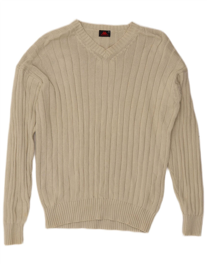 Kappa Herren V-Ausschnitt Pullover Pullover XL Beige Baumwolle
