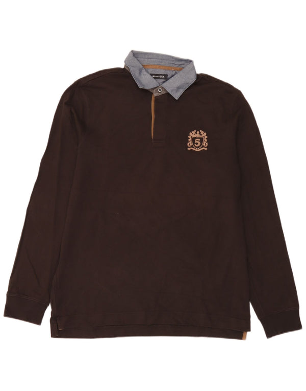 Massimo Dutti Herren-Langarm-Rugby-Poloshirt XL, braun, Colourblock-Baumwolle