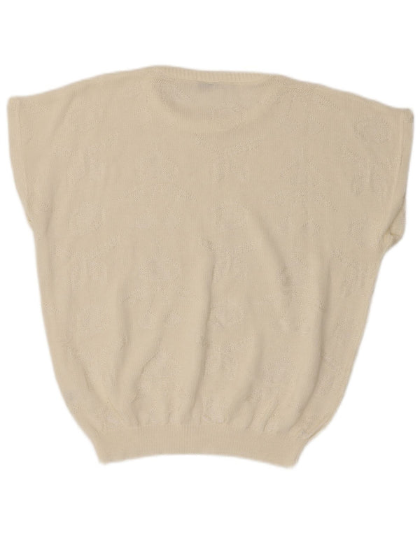 VINTAGE Damen Übergroßer Pullover mit Rundhalsausschnitt UK 14 Medium Off White