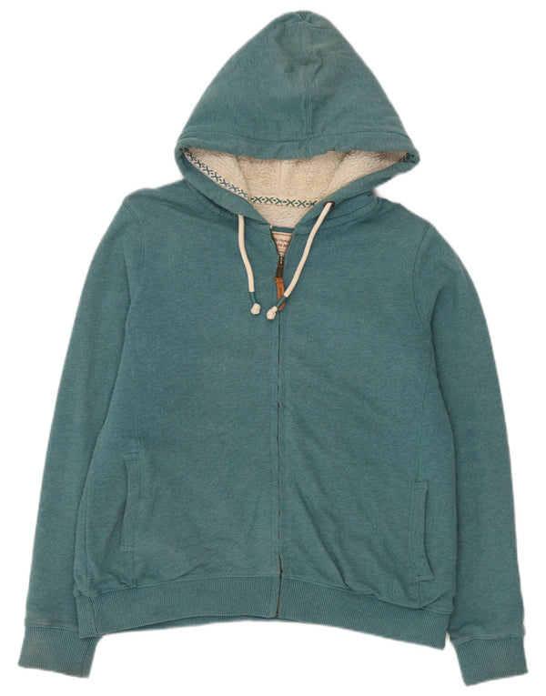 Fat Face Damen Sherpa Zip Hoodie Pullover UK 14 Large Grün Baumwolle