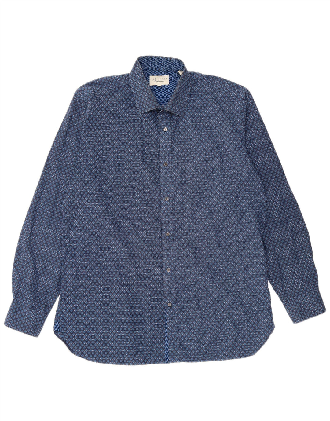 Ted Baker Herrenhemd, Größe 16 1/2, groß, blaue geometrische Baumwolle