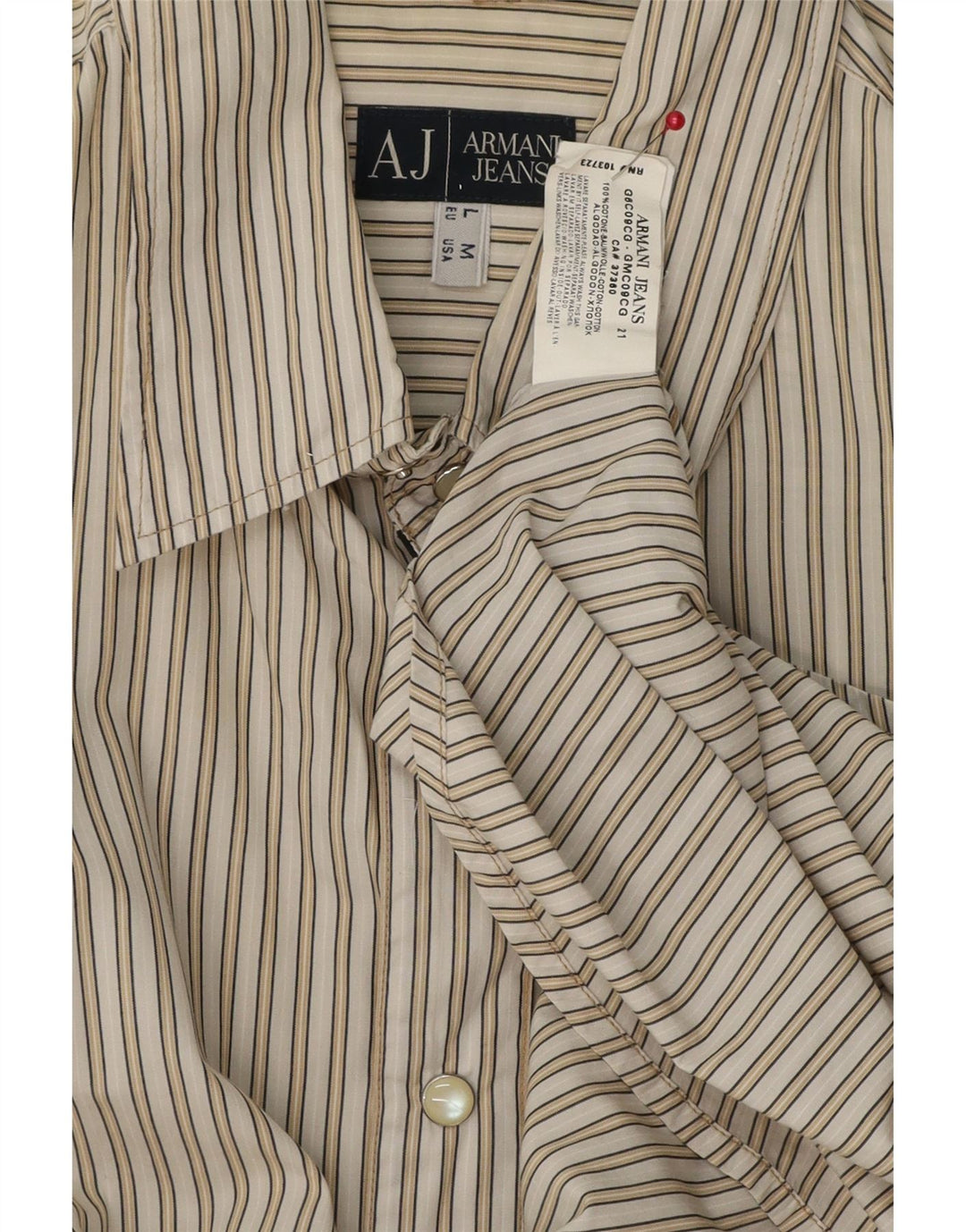 ARMANI JEANS Herrenhemd Große beige gestreifte Baumwolle