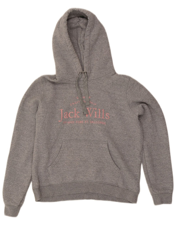 Jack Wills Damen-Kapuzenpullover mit Grafik, UK 12, mittelgraue Baumwolle