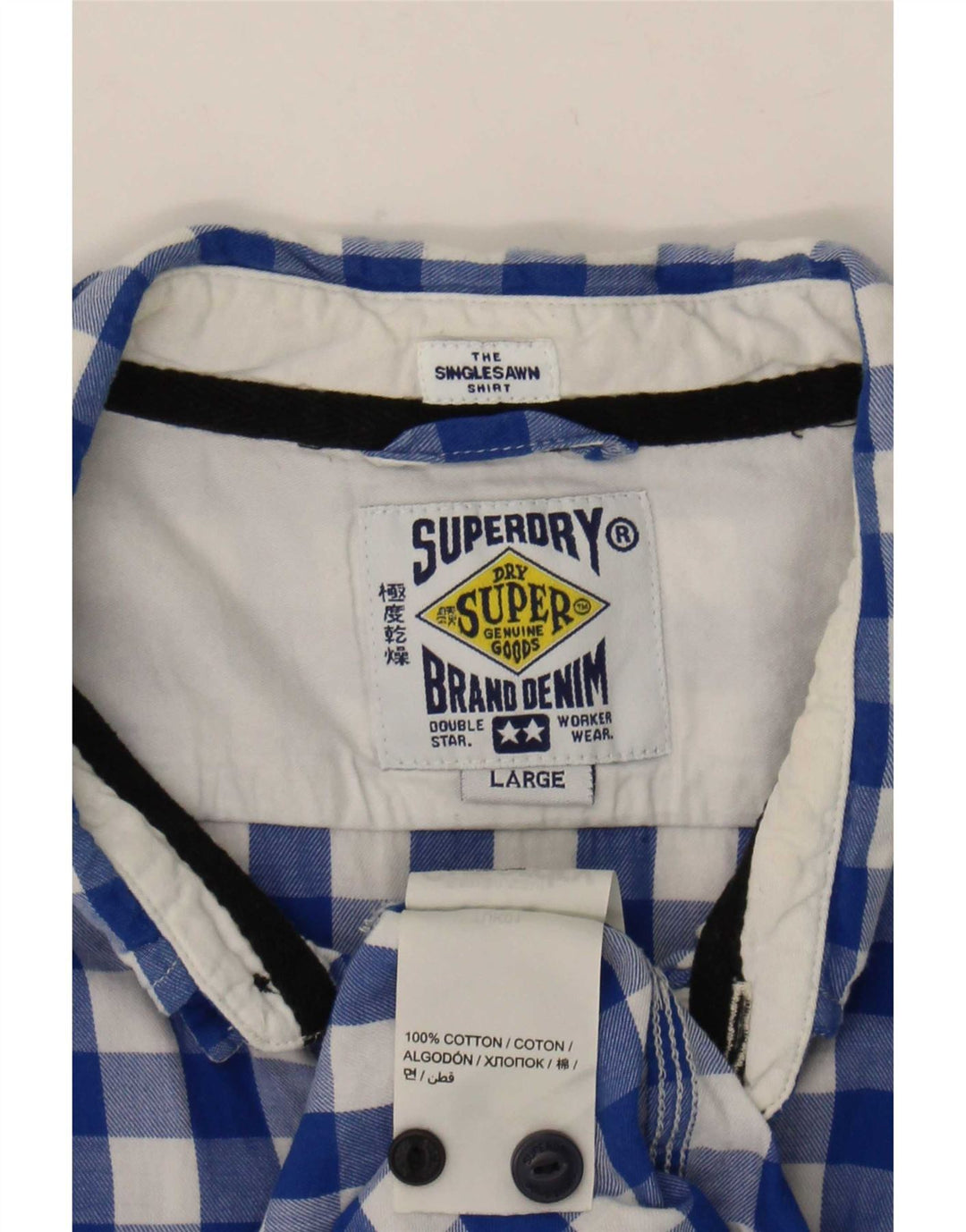 Superdry Herrenhemd aus Baumwolle, groß, blau, Gingham-Karomuster