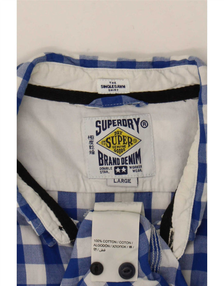 Superdry Herrenhemd aus Baumwolle, groß, blau, Gingham-Karomuster