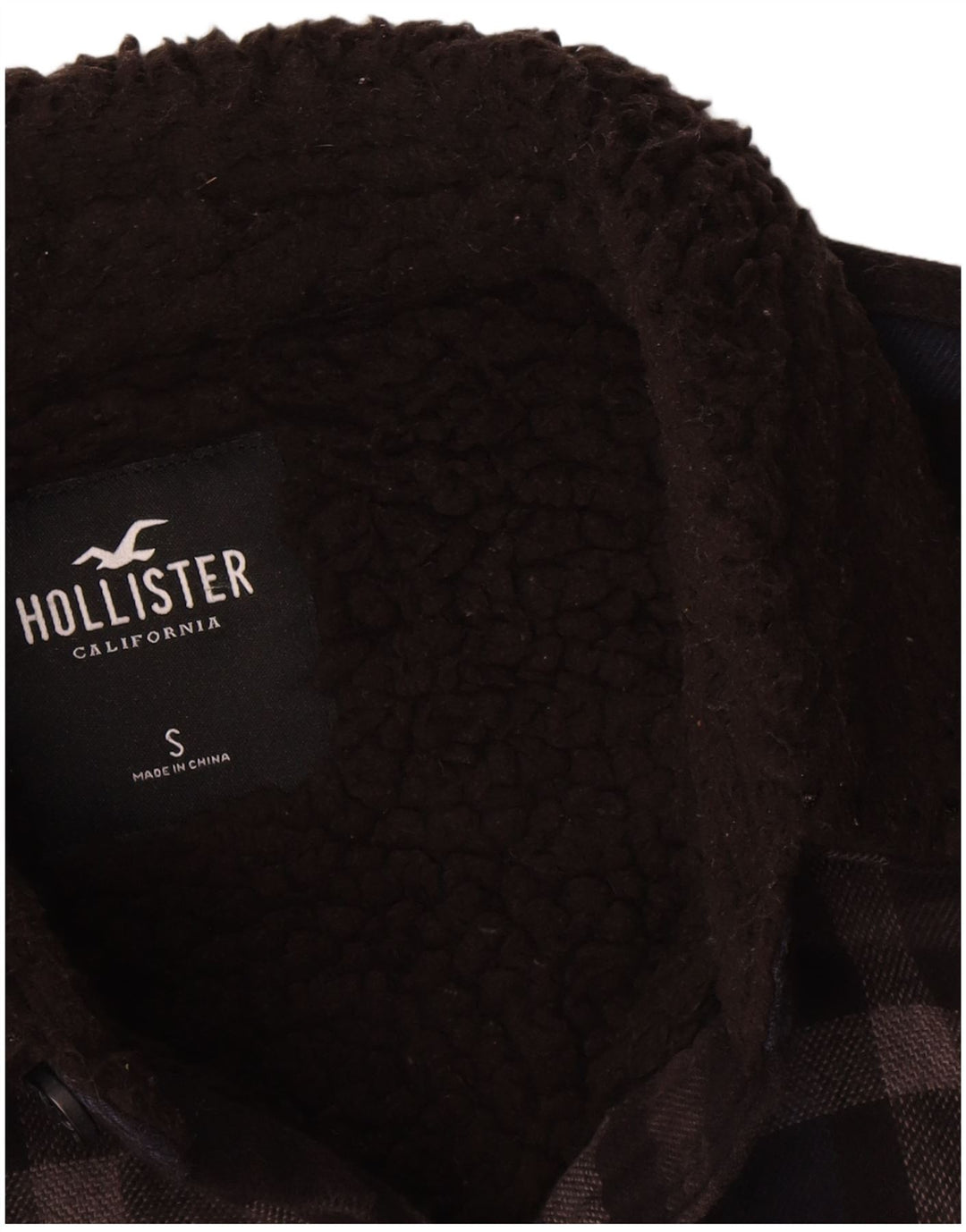 Hollister Herren Sherpa Jacke UK 36 Small Schwarz Karo Baumwolle