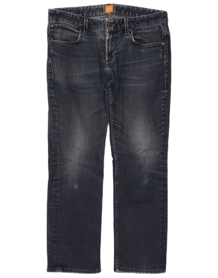 HUGO BOSS Herren Straight Jeans W34 L27 Blaue Baumwolle