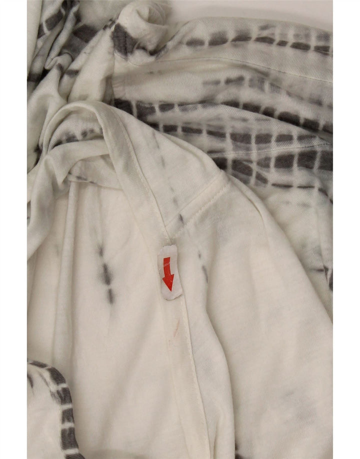 Vintage Damen Kapuzenoberteil 3/4 Ärmel UK 14 Mittelweißes Batik-Polyester