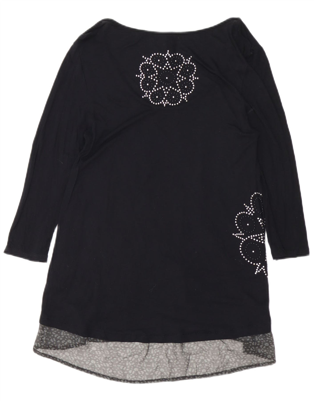 DESIGUAL Damen-Kleid mit 3/4-Ärmeln, grafischer A-Linie, UK 12, Mittelschwarz, Viskose