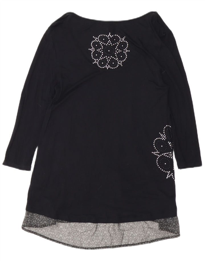 DESIGUAL Damen-Kleid mit 3/4-Ärmeln, grafischer A-Linie, UK 12, Mittelschwarz, Viskose