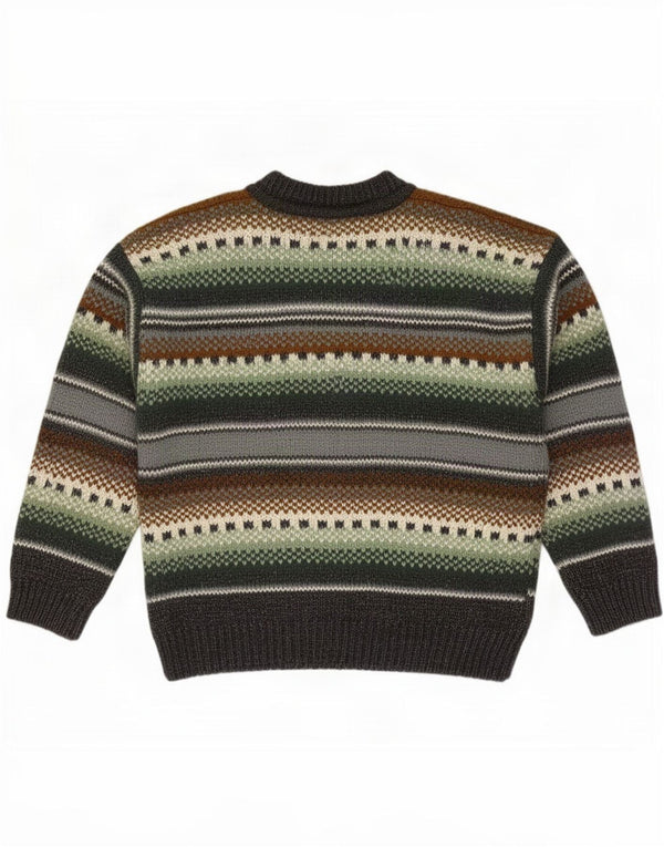 Sonneti Mens Crew Neck Jumper Sweater Large Green Fair Isle Acrylic
