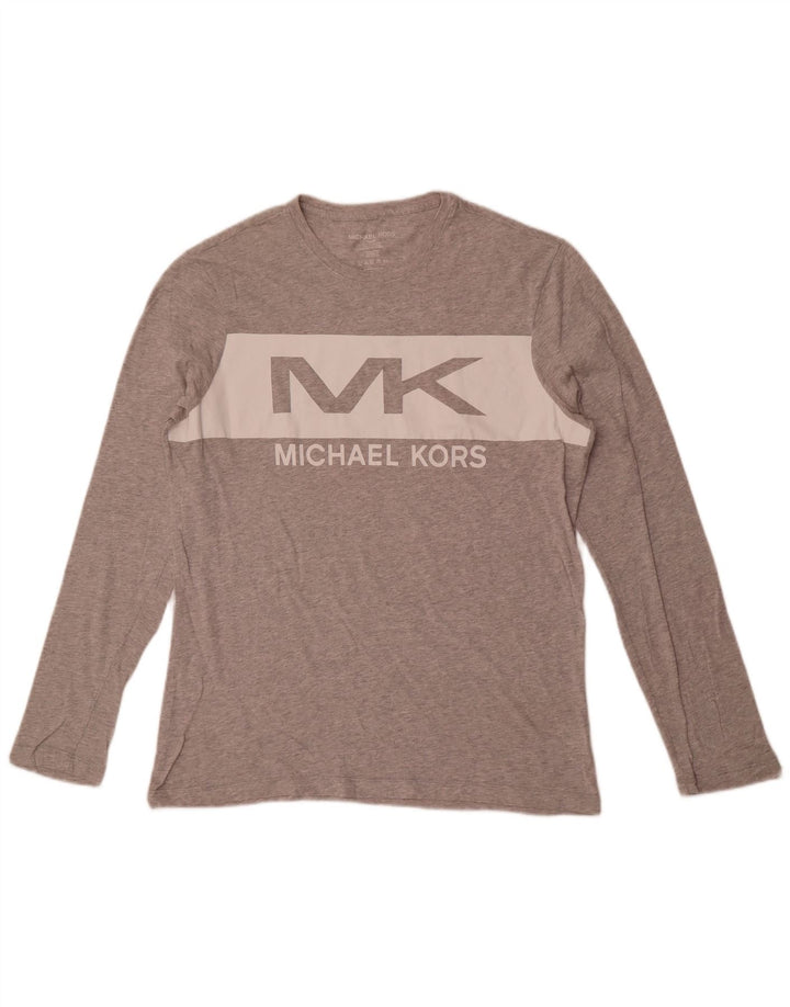 Michael Kors Herren-Grafik-Oberteil, langärmelig, mittelgrau gefleckte Baumwolle