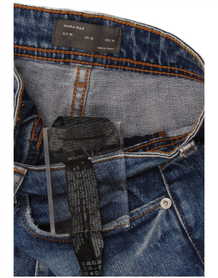ZARA Herren-Jeans im Used-Look, kurz geschnitten, EU 38, Größe S, W30, L26, Blau, Baumwolle