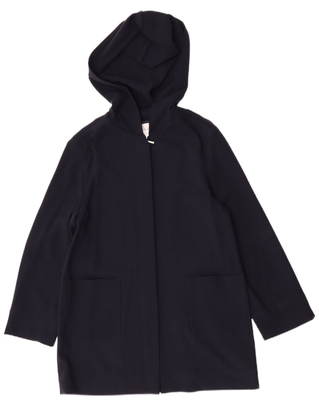 Jaeger Womens Hooded Overcoat UK 10 Small Marineblaue Schurwolle