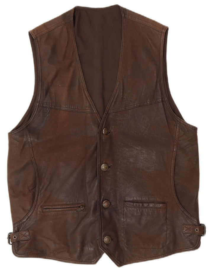 Vintage Herren Lederweste IT 48 Mittelbraunes Leder