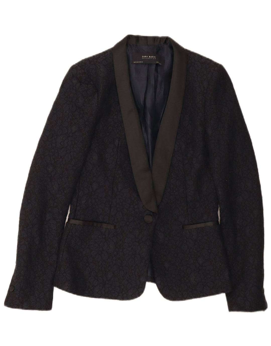 Zara Damen-Blazer mit 1 Knopf, Gr. 10, Größe S, Schwarz, Blumenmuster